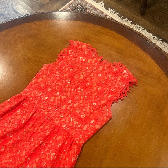 Shoshanna Sierra Lace Mini Party Dress Red 2 Sleeveless Nude Lining V-Neck - Picture 7 of 16